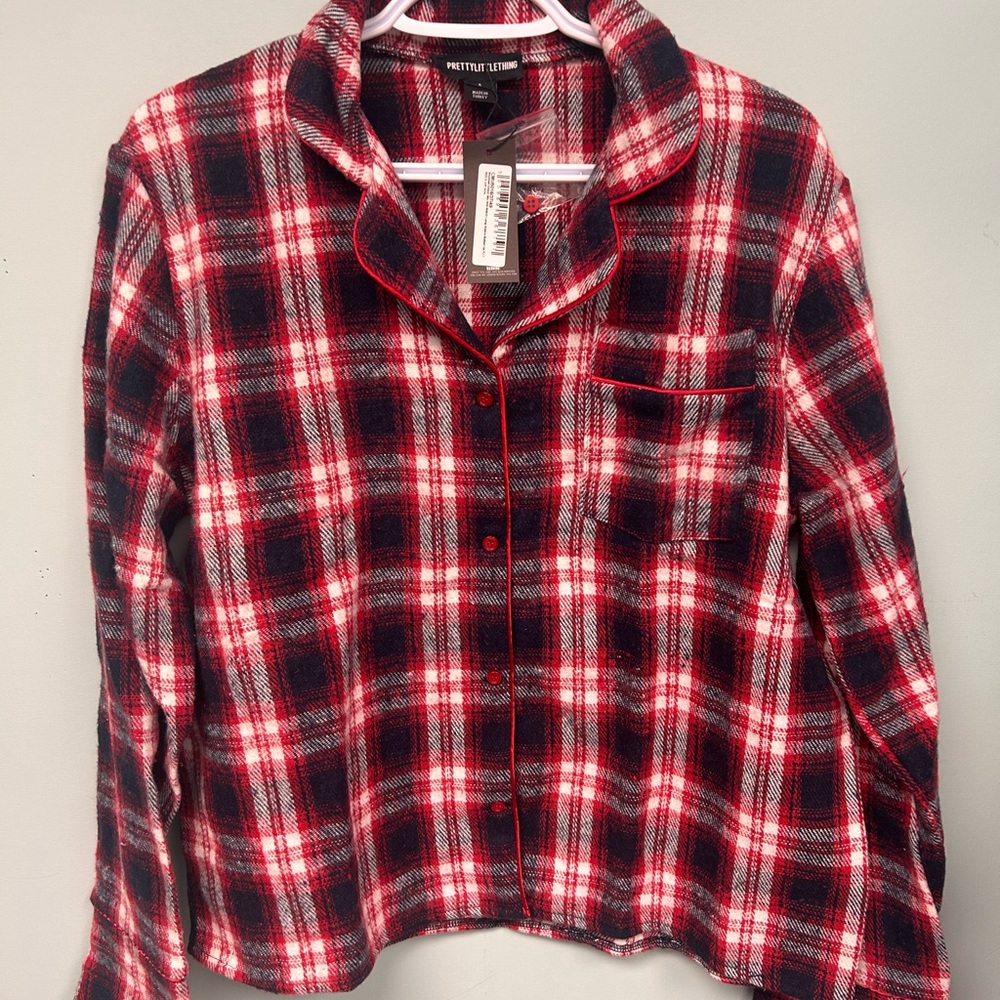 PrettyLittleThing Red and White Plaid Shirt